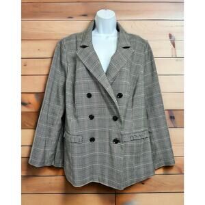 ELOQUII Plaid Double Breasted Blazer Jacket Sz 16 Black White Career Office
